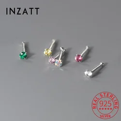 INZATT Real 925 Sterling Silver Zircon CZ Mini Stud Earrings for Women Non Removable Beads Color Single Ear Hole Fine Jewelry