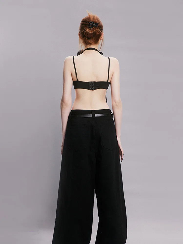 المرأة بلا أكمام الخامس الرقبة السباغيتي حزام ارتداءها الأسود الجوف خارج الهذيان القوطي الزي الخلفي هوك إغلاق فاسق الأعلى #2