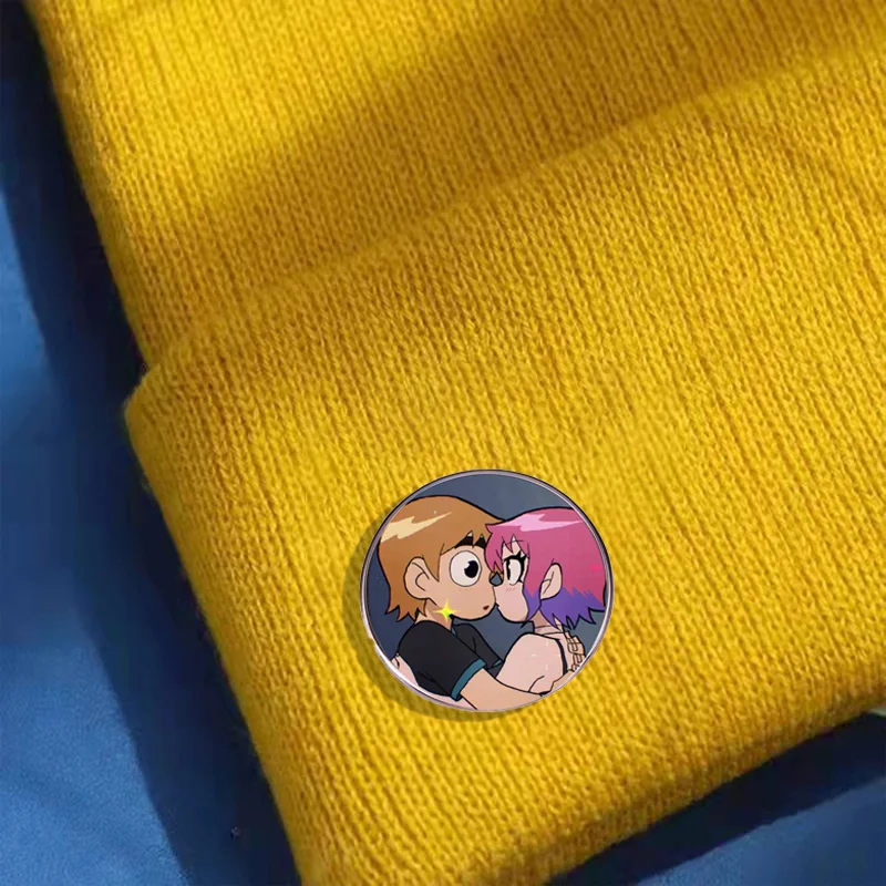 Cartoon Scott Pilgrim Anime Badge Funny Animated Couple Brooch Fashion Lapel Pin Jewelry Gift Accessories Wholesale for Friends