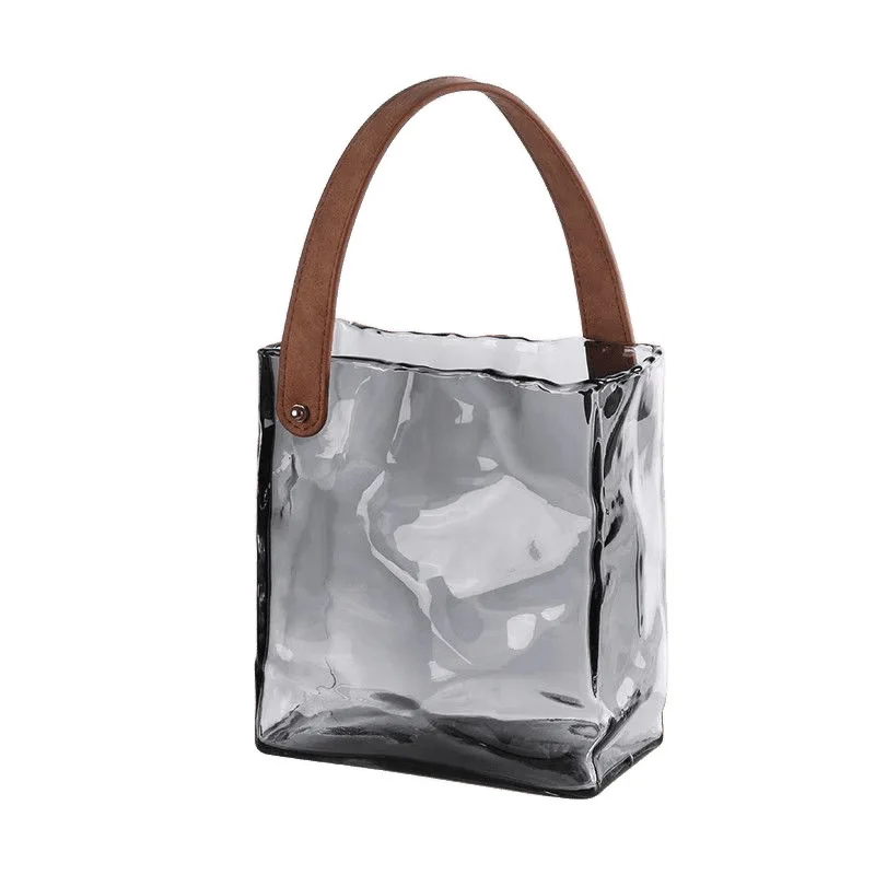 

Портативная стеклянная ваза высокого класса, предмет декора для гостиной в стиле лайт-люкс, для цветов и зелени