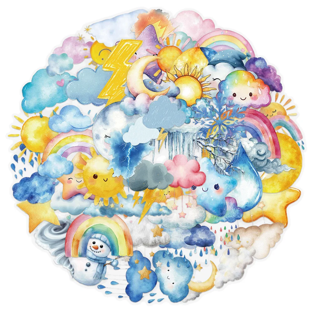 50 pezzi adesivi meteorologici sole luna nuvola colorato rosso PET decorativo custodia per telefono iPad tablet notebook adesivi impermeabili giocattolo per bambini
