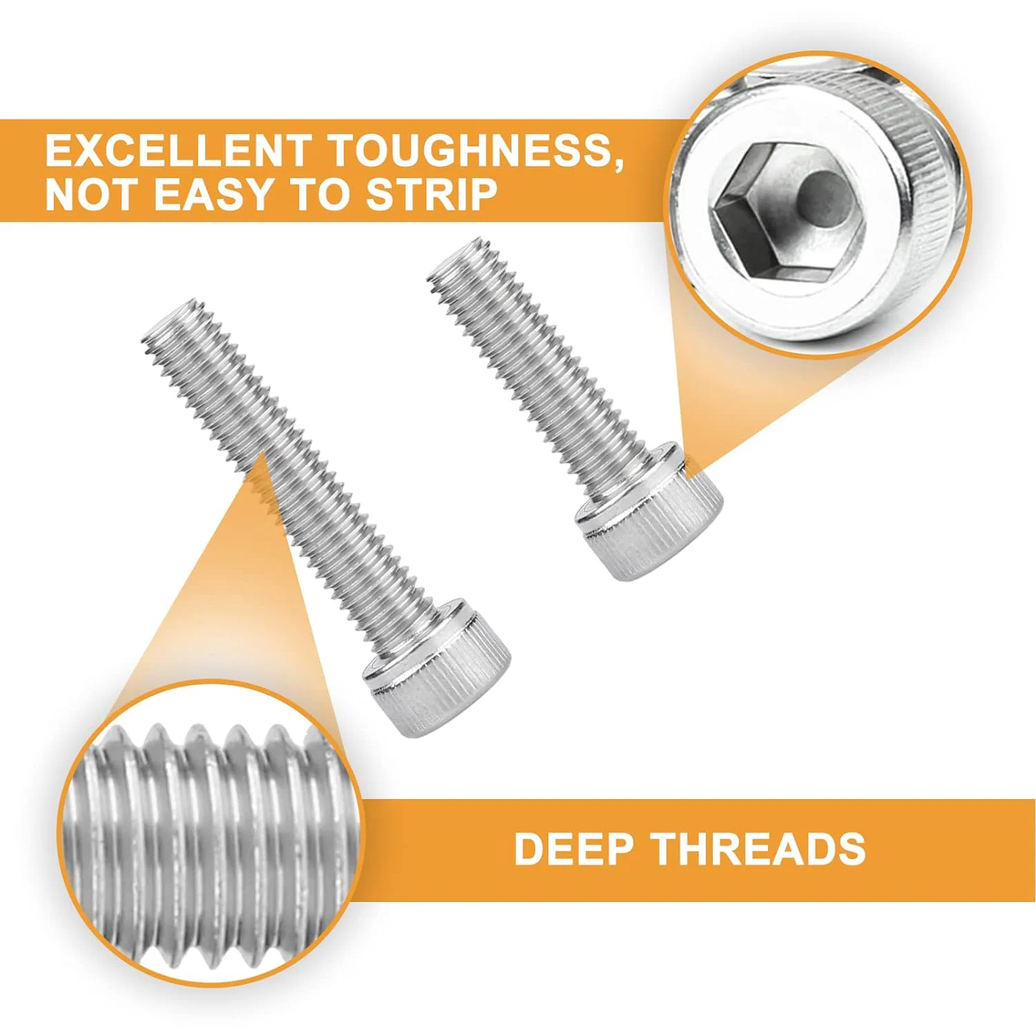 135 Pcs Stainless Steel Cylindrical Head Hex Bolts, standard SAE thread,M5 Metric Hex Head Screws, Nuts and Washers Combo Set