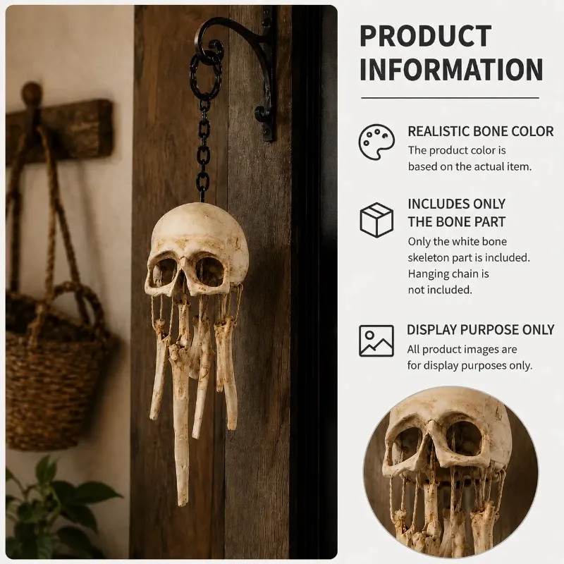 Image of 3D-gedrucktes hängendes Totenkopf-Ornament, realistisches Skelett-Dekor, Halloween-Party, Spukhaus, gruselige Wanddekoration, Geschenk