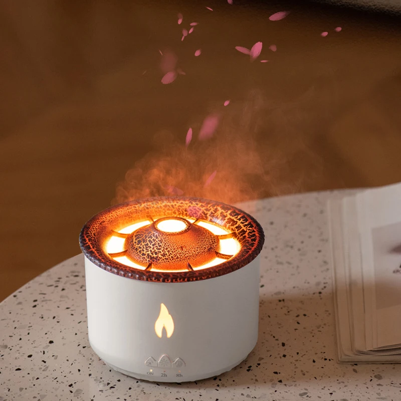 V-19 بالموجات فوق الصوتية زيت طبيعي الهواء المرطب بركان رائحة قنديل البحر لهب 350 مللي خزان بخاخ ضباب بارد مع ضوء الليل Difuser