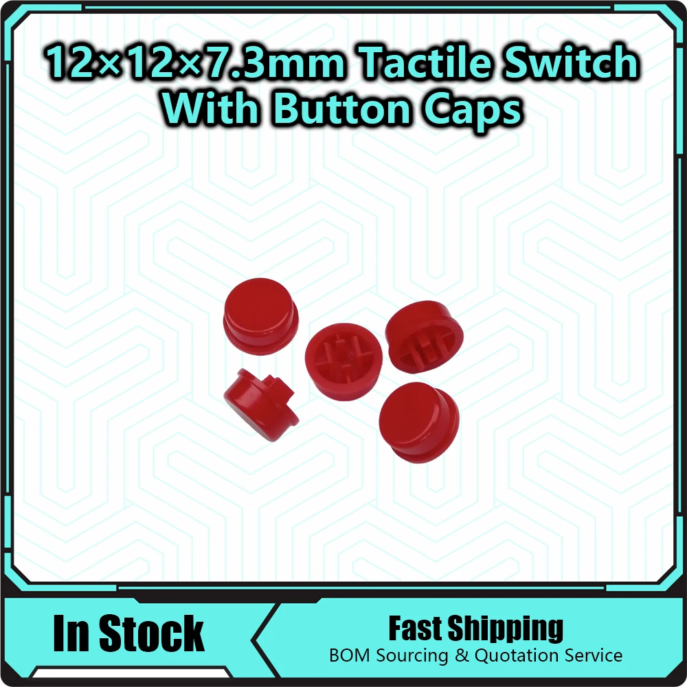 Tactile Push Button Switch Momentary 12*12*7.3MM Micro switch button 25PCS  + 25PCS Tact Cap(5 colors) for Arduino with Case