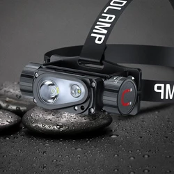 Sensor LED Headlamp white 3 Switch Headlight 18650 21700 Head Lamp Torch Flash Light USB Type C Power Bank Flashlight