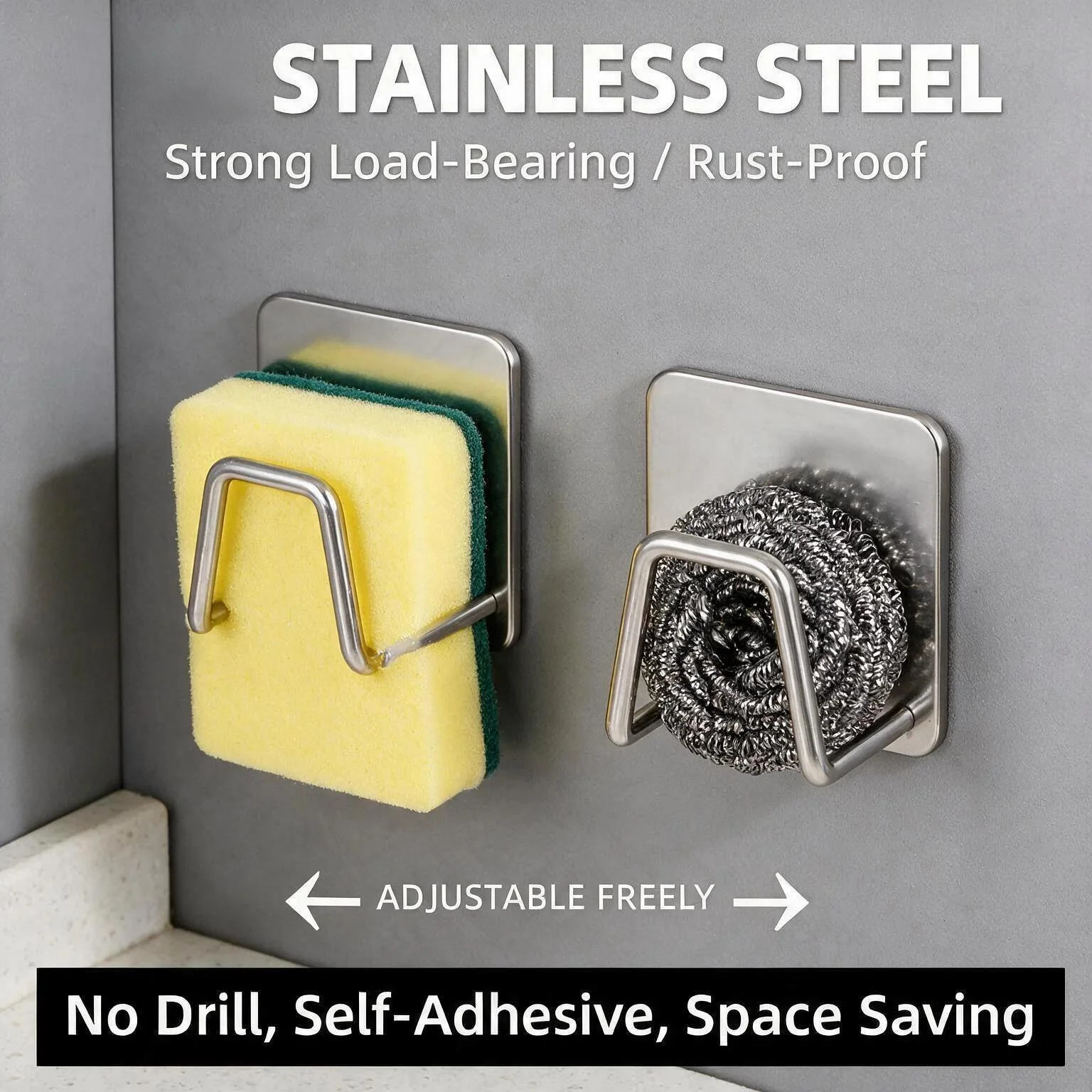 Stainless Steel Drain Drying Rack Wall Hook Self Adhesive Kitchen Sink Sponge Holder Chopping Board Storage Organizer