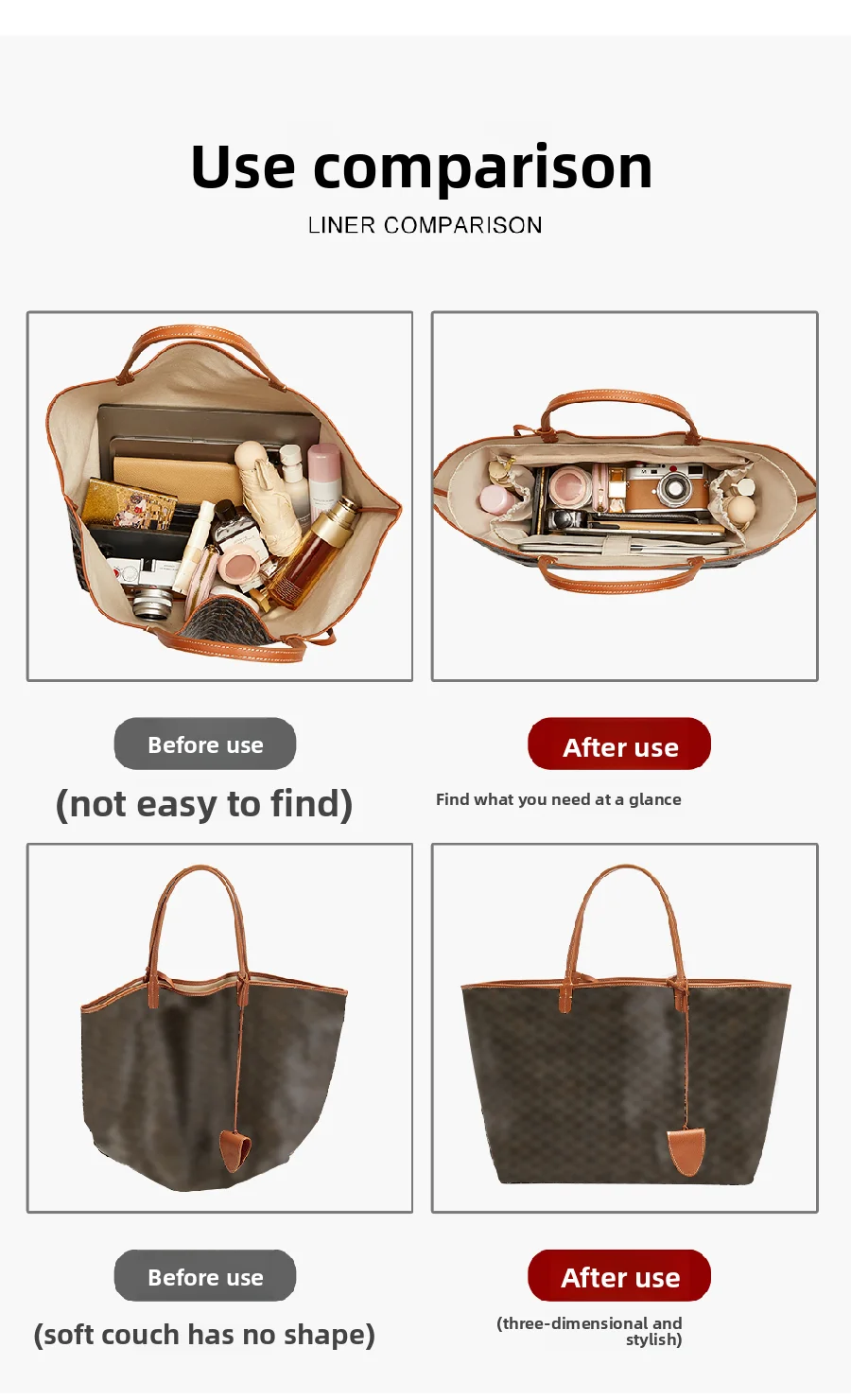 Bag Organizer Insert  For Goyard Tote Bag Lightweight Bag Insert Storage Waterproof Dupont Paper Bag Support Bag Accessories