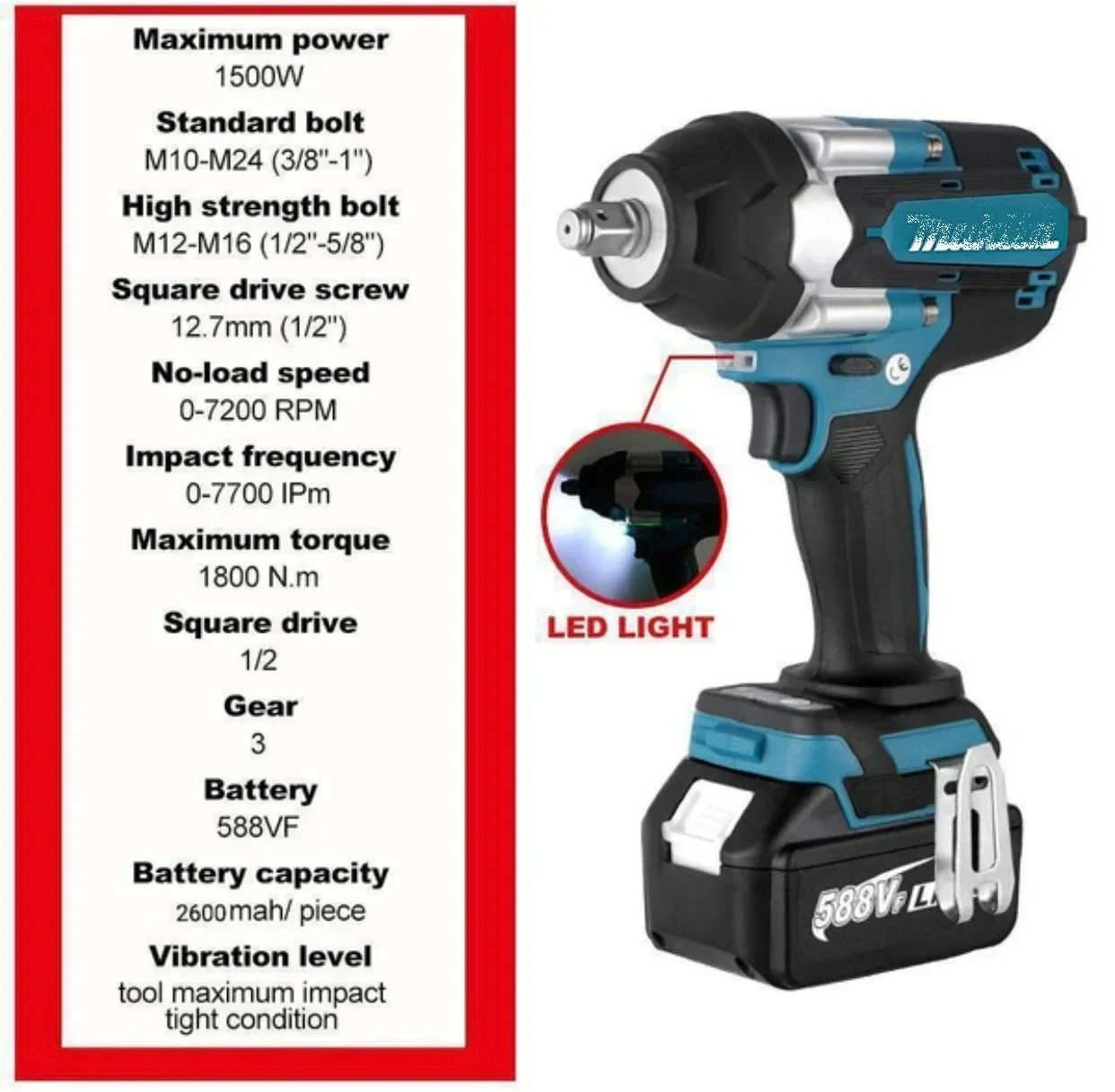 Makita Brushless DTW700 Cordless Electric Impact Wrench 1/2 Inch 18V Battery Compatible Power Tool for Automotive Repair