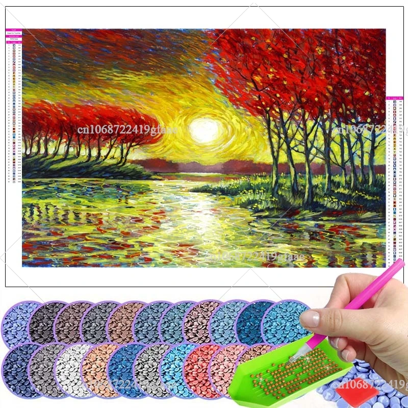 Vibrant Flower Diamond Art Painting Full Drill Rhinestones Landscape Diamond Crafts Mosaic Cross Stitch Embroidery Home Decor