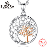 Eudora 925 Sterling Silver Tree of Life Moon Necklace Rose Gold Color Pendant Women Fashion Jewelry Birthday Party Gift