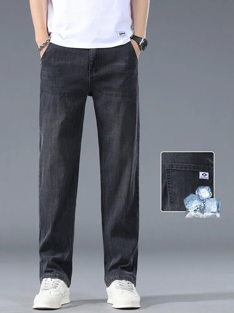 2026 New Lyocell Business Jeans Men's Spring Thin Casual Straight Fashion Loose Brand Pants Comfortable Male Denim Trousers