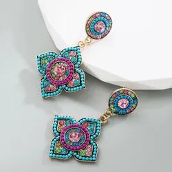 1 Piece Of Vintage Bohemian floral Colored Rhinestone Earrings For Women's Fashionable Temperament Earrings