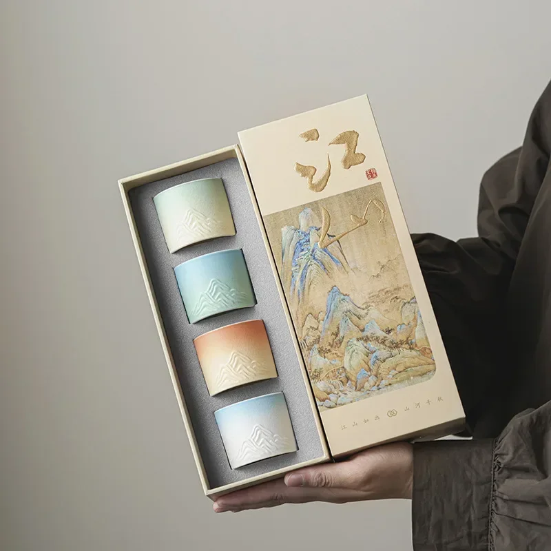 

Qianli Jiangshan Four Seasons Чайная чашка Подарочная коробка Набор Чайный сервиз Одиночная чашка Чайная чашка Домашний офис Фестиваль Японский