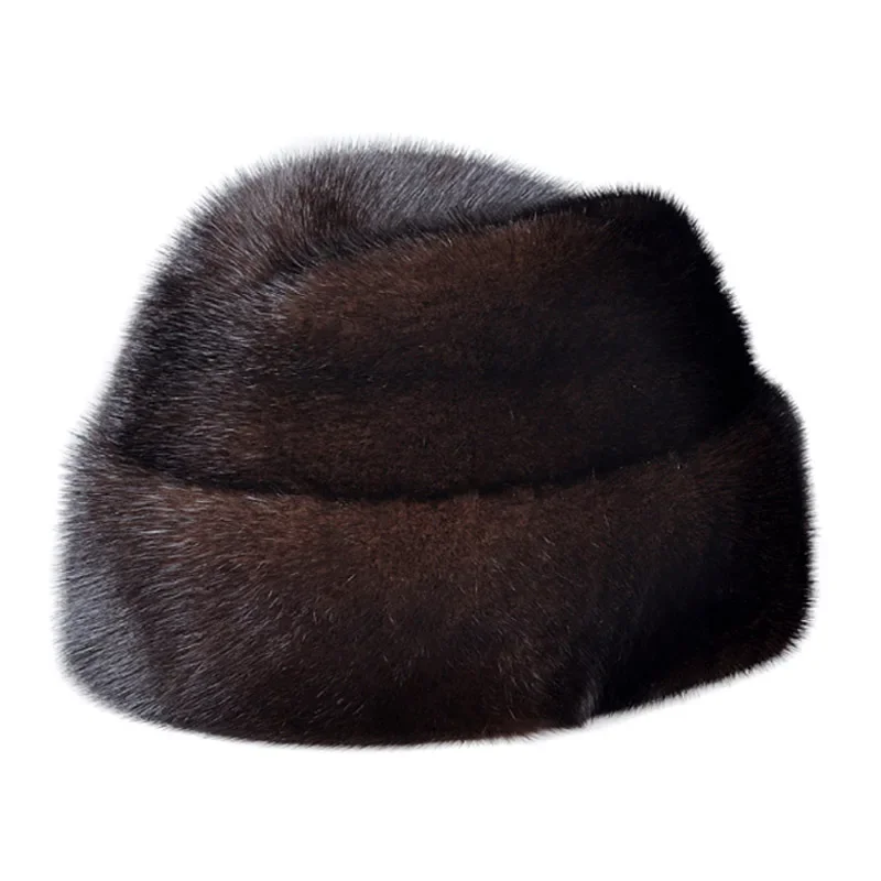 High Quality Winter Thicked Real Mink Fur Bomber Hat For Man Black/Brown Tag Elderly Ear Warm Chapeau Motorcycle Russian Caps