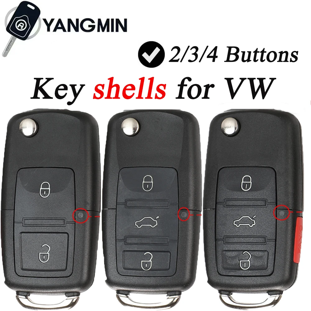 

YANGMIN Uncut Blade 2/3/4 BTN Folding Flip Remote Key Fob Case Shell For VW Golf Passat Polo Jetta Touran Bora Sharan