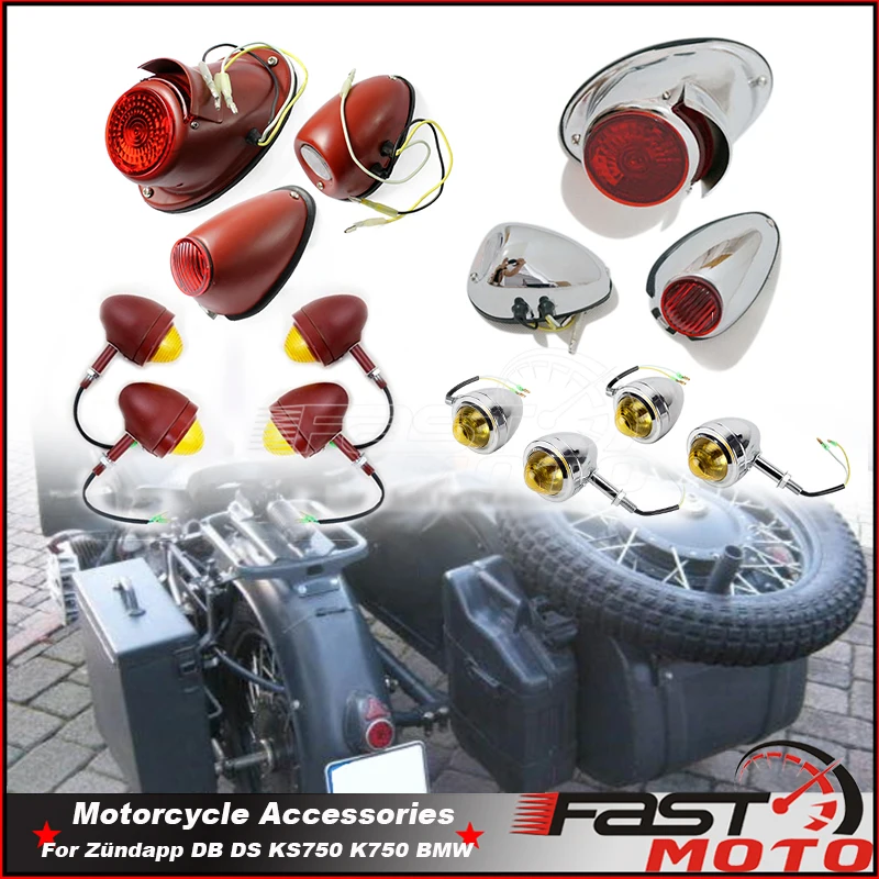 Red Chrome Turn Signal Light Indicator Blinker Brake Taillight For BMW M1 M72 R12 R75 R51 R61 R66 R71 Wehrmacht BW40 Dnepr Ural