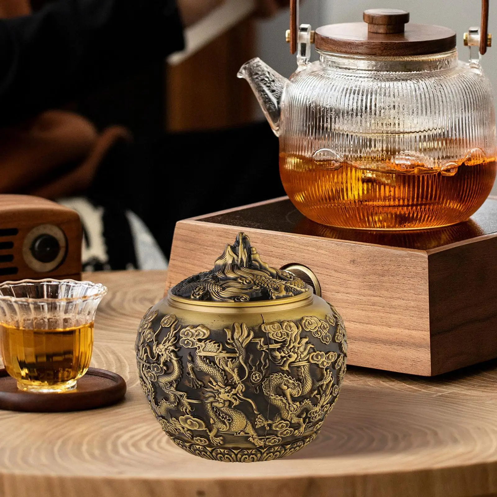 Wadah Penyimpanan Teh Toples Penyimpanan Makanan Timah Teh Meja Toples Teh Oriental Tabung Teh untuk Teh Longgar untuk Permen Gula Dapur