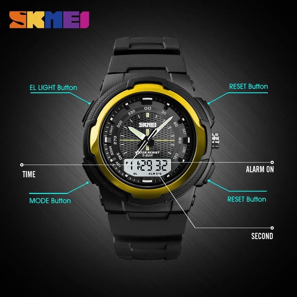 Skmei Man Military Watches Men PU Strap Wristwatch Quartz Watches Double Clock Men Watch Outdoor Sports Electronic Watch 1454