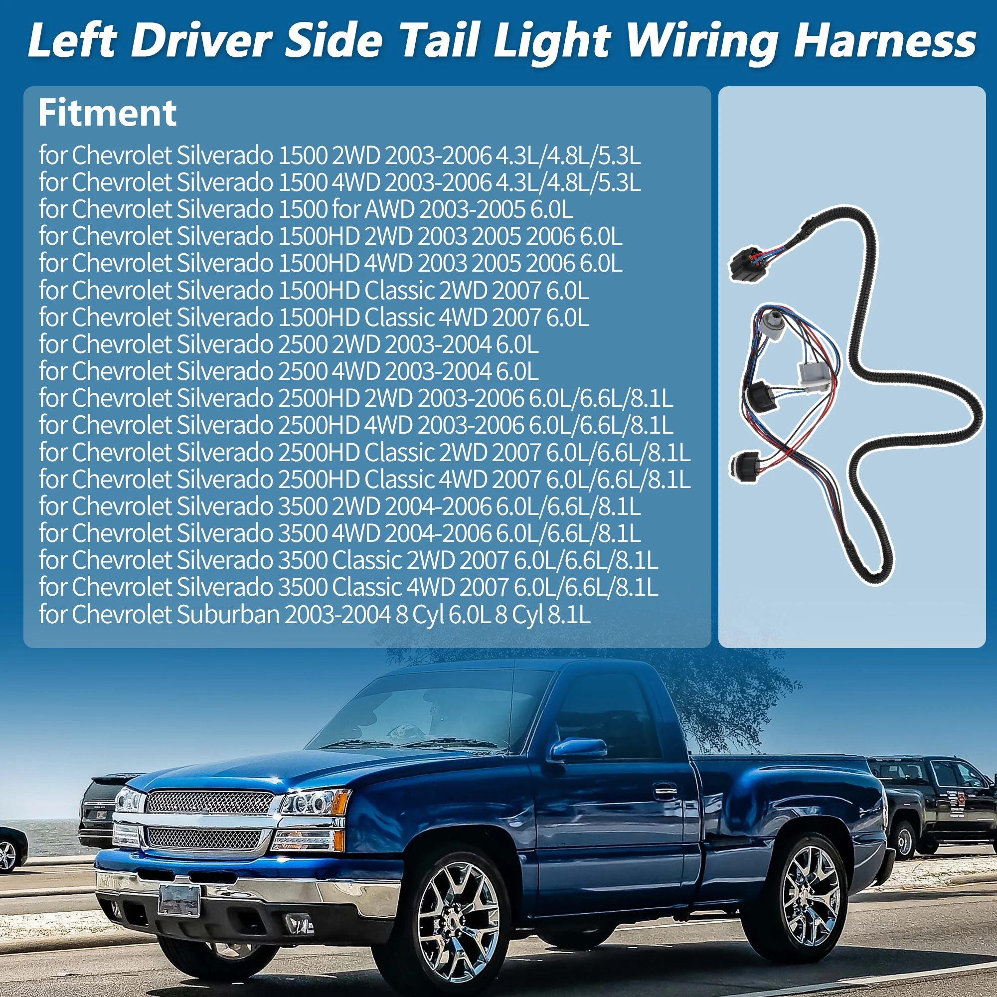 

UXCELL жгут проводов левого заднего фонаря для Chevy Silverado 1500 2500 3500 No 16531401