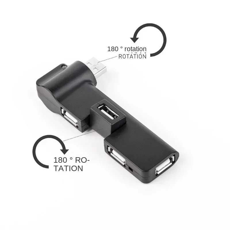 4 พอร์ต USB 2.0 Rotatable คอมพิวเตอร์ Trailing Quarter Splitter Hub Expander, สีดํา 480