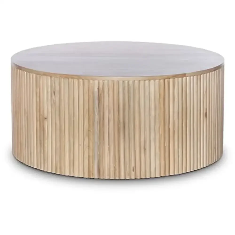 Modern Contemporary Round White Oak Finish Coffee Table Natural Wood 36