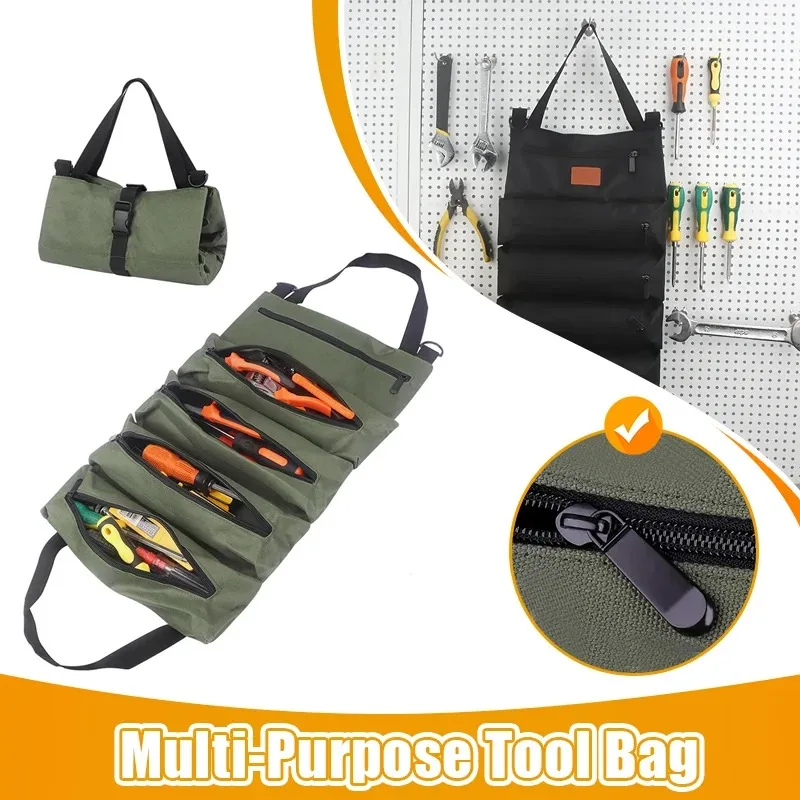 Tool Roll, Multi-purpose Roll Up, Wrench Roll, Canvas Tool Storage Bucket, Car Emergency Kit Wrapping Storage Box