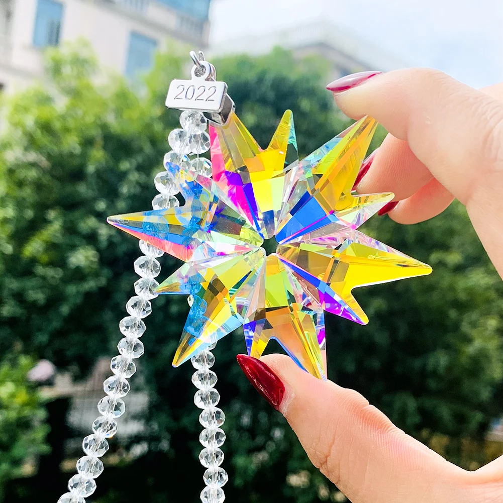 Rainbow Color Snowflake Crystal Faceted Prism Hanging Sun Catcher Chandelier Lighting Car Ornament Wedding Decoration