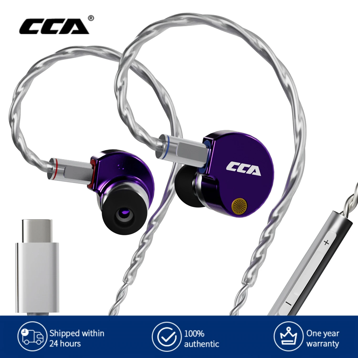 CCA Phoenix Game E-sports Headphones In-ear wired earplugs HiFi monitoring subwoofer metal round hole and Type-C microphone 0.78