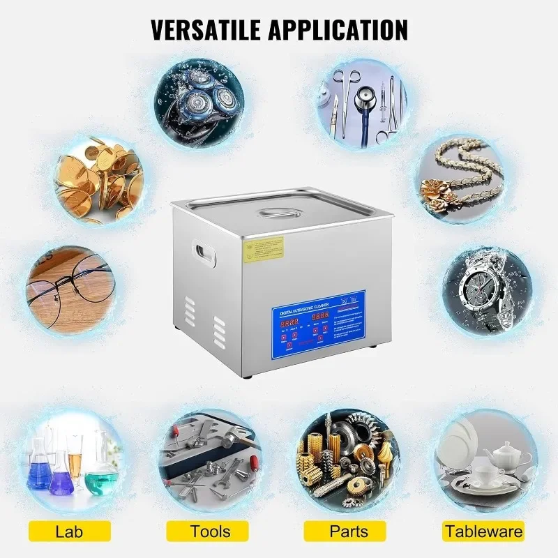 Vevor เครื่องทำความสะอาด15L อัลตราโซนิก110V, เครื่องทำความสะอาดอัลตราโซนิกสำหรับมืออาชีพพร้อมนาฬิกาดิจิตอลและเครื่องทำความร้อน