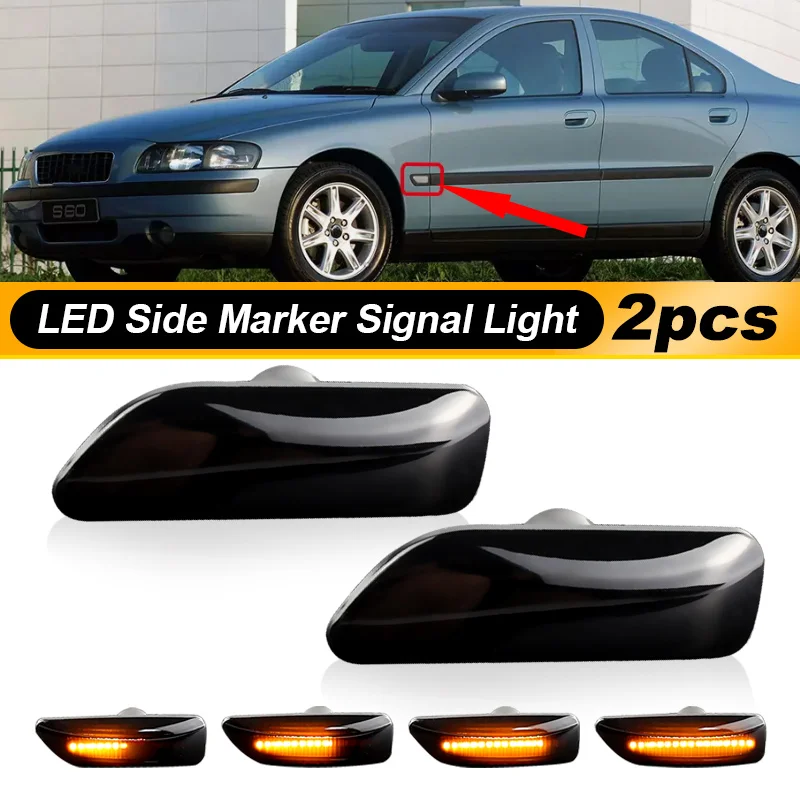 2Pcs Dynamic Turn Signal Light LED Amber Side Marker Blinker For Volvo S60 MK1 2001 2002 2003 2004-2009 S80 MK1 1999-2006