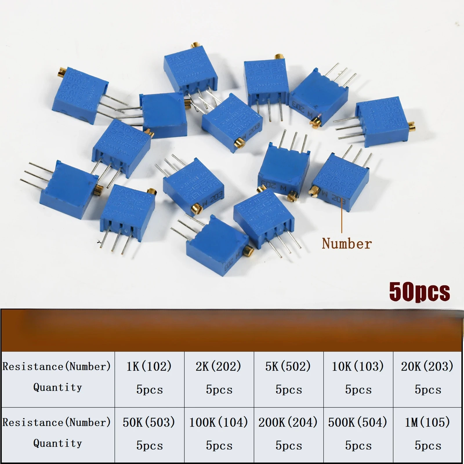 3296 واط الجهد المقاوم عدة الدقة قابل للتعديل متغير المقاومة الانتهازي الجهد 1K 10K 100K 1M 50R 100R