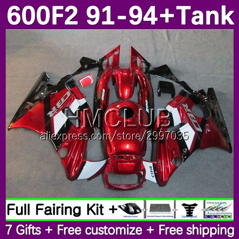 Fairing +Tank For HONDA CBR600 CBR 600F2 600 F2 FS CC 1No.37 CBR600F2 1991 1992 1993 1994 CBR600FS 91 92 93 94 Body Wine red