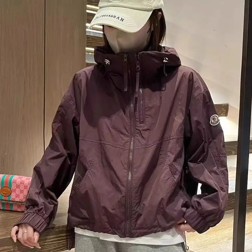 Sunscreen Clothes Coat Female Thin Small Man 2024 New Spring Summer Casual Short Style Charge Clothes Hooded Double Zipper Top