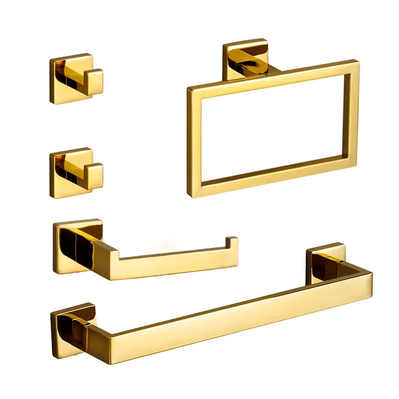 Luxury Golden Bathroom Hardware Towel Bar Towel Ring Toilet Paper Hold Robe Hook Bathroom Accessories Bathroom Hardware Set