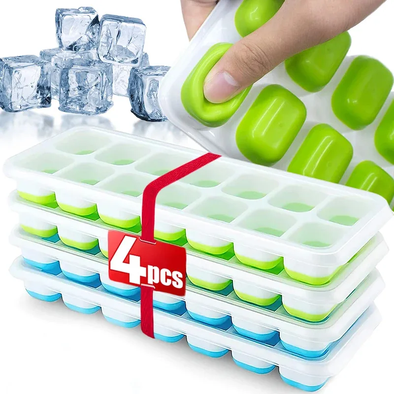 Quadratische Eiswürfelform aus Silikon mit Deckel, 14 Fächer, leicht zu entformen, DIY-Küchenzubehör, hausgemachte Gefrier-Kleinwerkzeuge