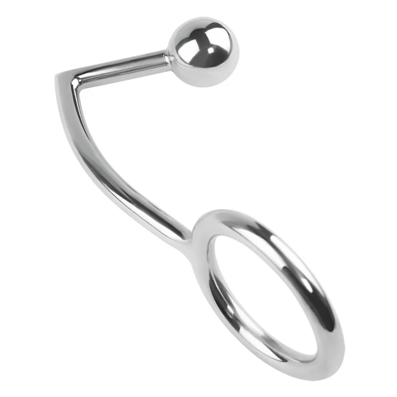 Metal Anal Hook Male Chastity Cock Ring with Anal Plug Balls Butt Plug Adultos Sex Toys for Men Strap on Prostate Massager Tool