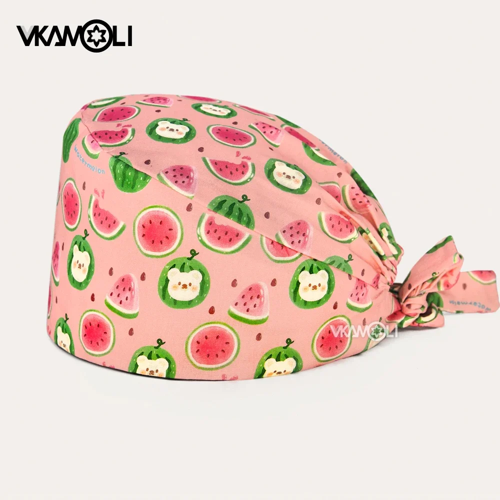 Cartoon watermelon and cute bear pattern printing scrub cap Medical work surgery cap scrub hat operating room Surgical hat