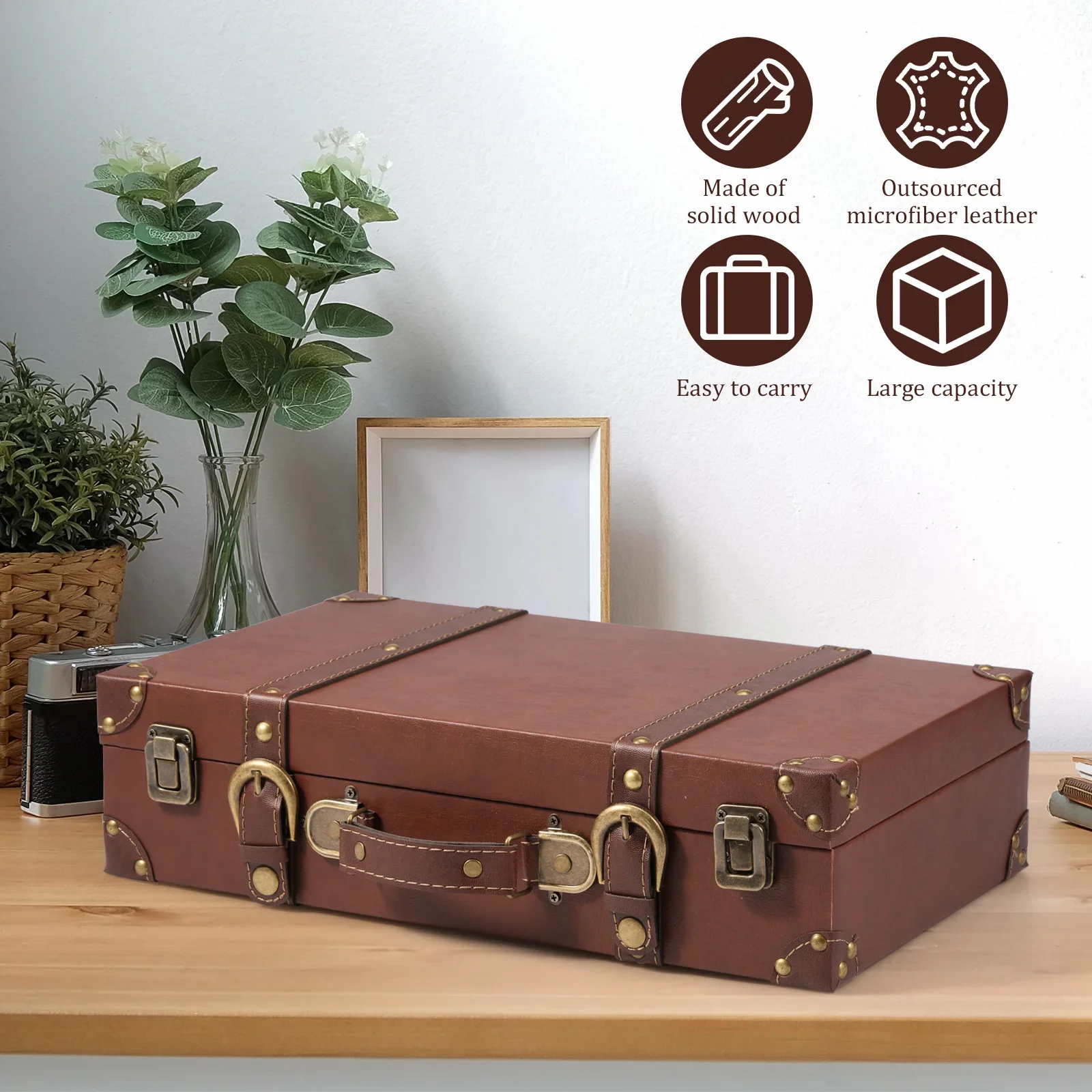 Vintage Wooden Storage Box Treasure Chest Jewelry Box Medieval Suitcase for Chest Necklaces Art Collection Jewelry Organizer