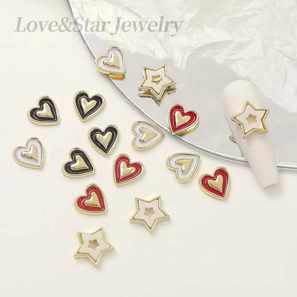 5Pcs/set Loving Heart Stars Nail Decorations Five-pointed Star Manicure Ornaments Hearts Nail Rhinestones DIY Nail Charms Alloy