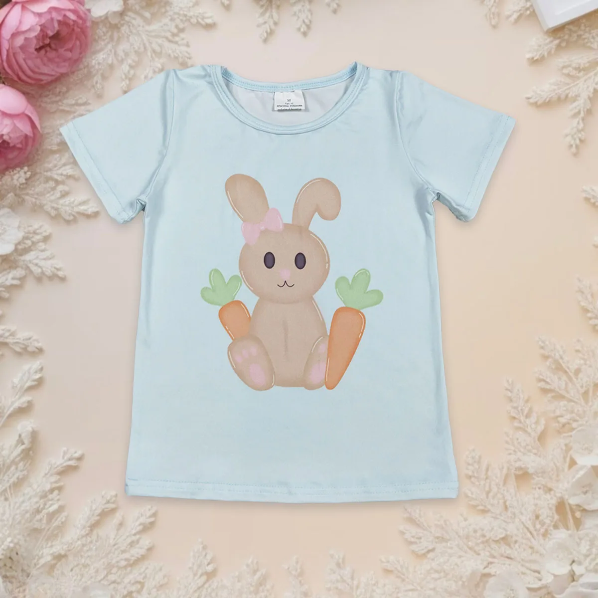

Kids Short Sleeve Easter T-shirt Baby Girl Comfortable Rabbit Bunny Carrots Tees Top Crewneck Toddler Infant Casual Wear Clothes
