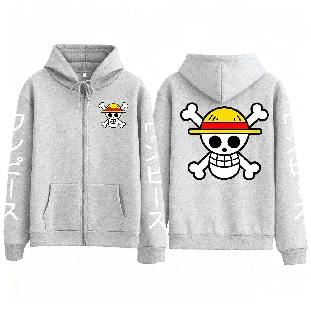 New Oversized One Piece Luffy Anime Zipper Hooded Sweatshirt Men Women Streetwear Casual Pullover Jacket Long Sleeve Autumn