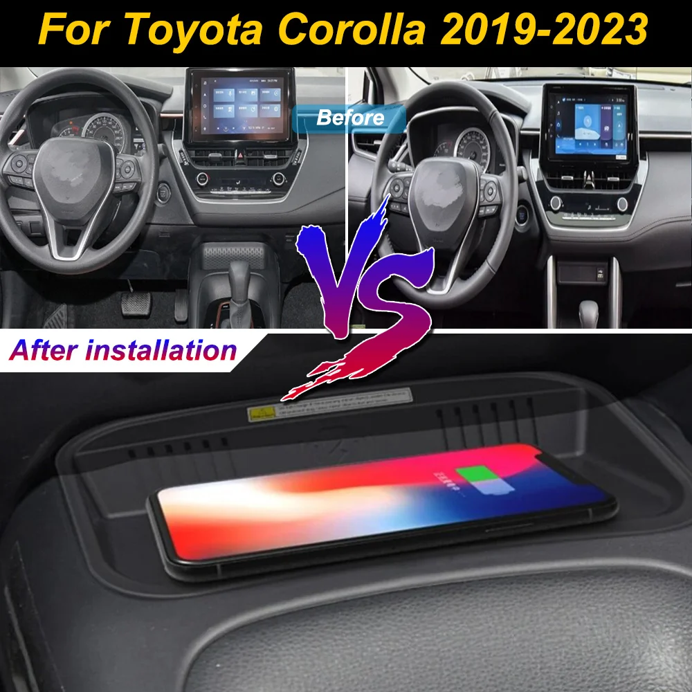 

2 Din for Toyota Corolla 2019-2023 Car Wireless Mobile Phone Charger Center Console Storage 18W iphone fast charge plate holder