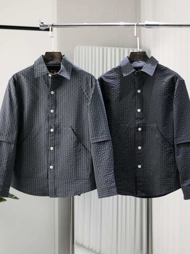 

Retro Plaid Long Sve Casual irt Jaet Men's Outdoor Waterproof Stand Fit Polyester Blend Comfortable Breathable