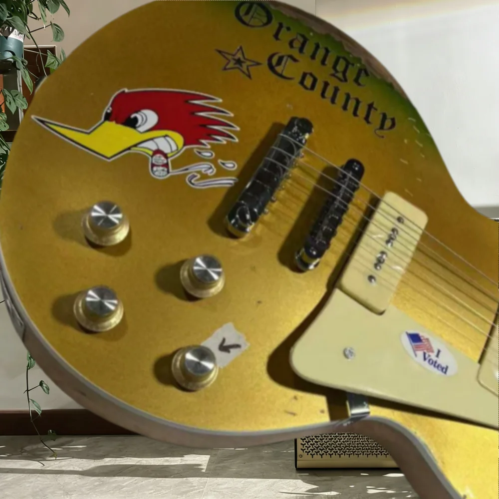 Guitarra Eléctrica Amarilla LPG00P de 40 Pulgadas, Mástil de Palisandro, Cuerpo de Caoba, 22 Tonos, HH P90, Puente Fijo, Música Rock, Envío Gratis