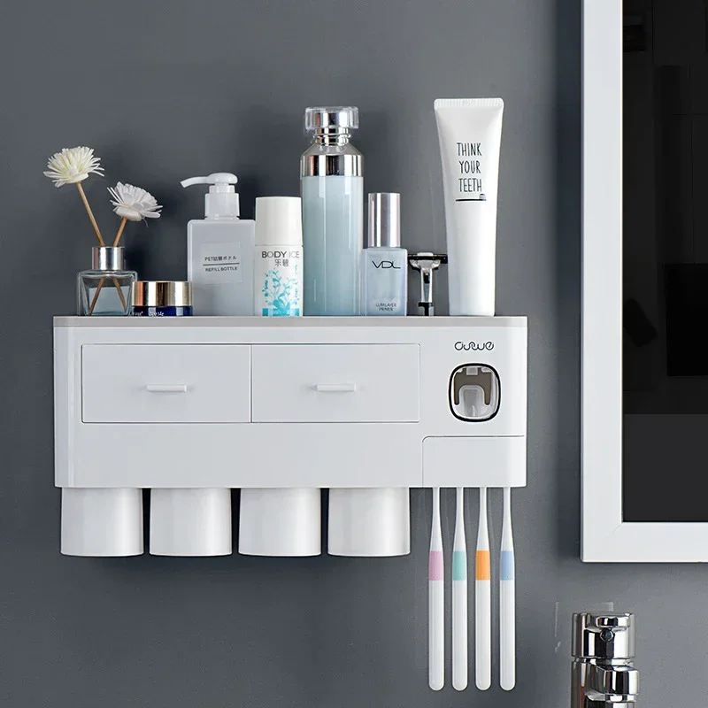 3 Color Bathroom Accessories Toothbrush Holder Automatic Toothpaste Dispenser Holder Wall Mount Rack Storage For Bathroom Home