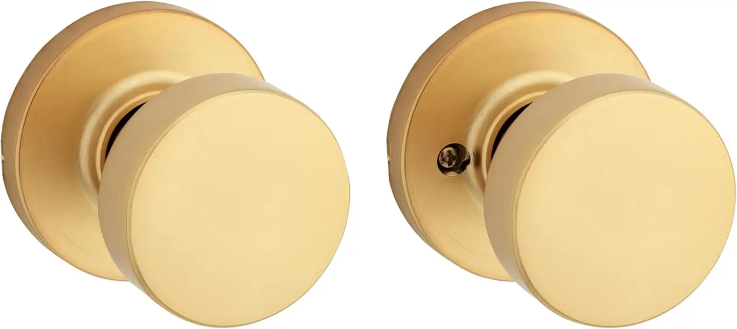 

Pismo Interior Passage Door Knob, Handle for Closet and Hallway Doors, Non-Locking Doorknob, Satin Brass, Round, Microba