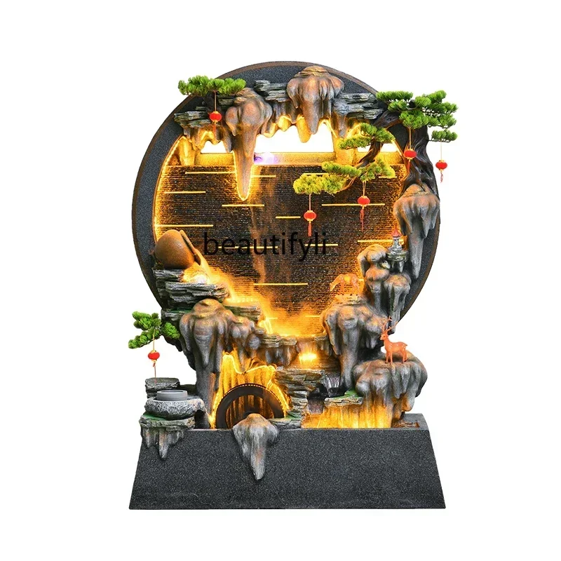 03  Interior decoration landscaping living room floor rockery flowing water fountain ornament water curtain wall screen