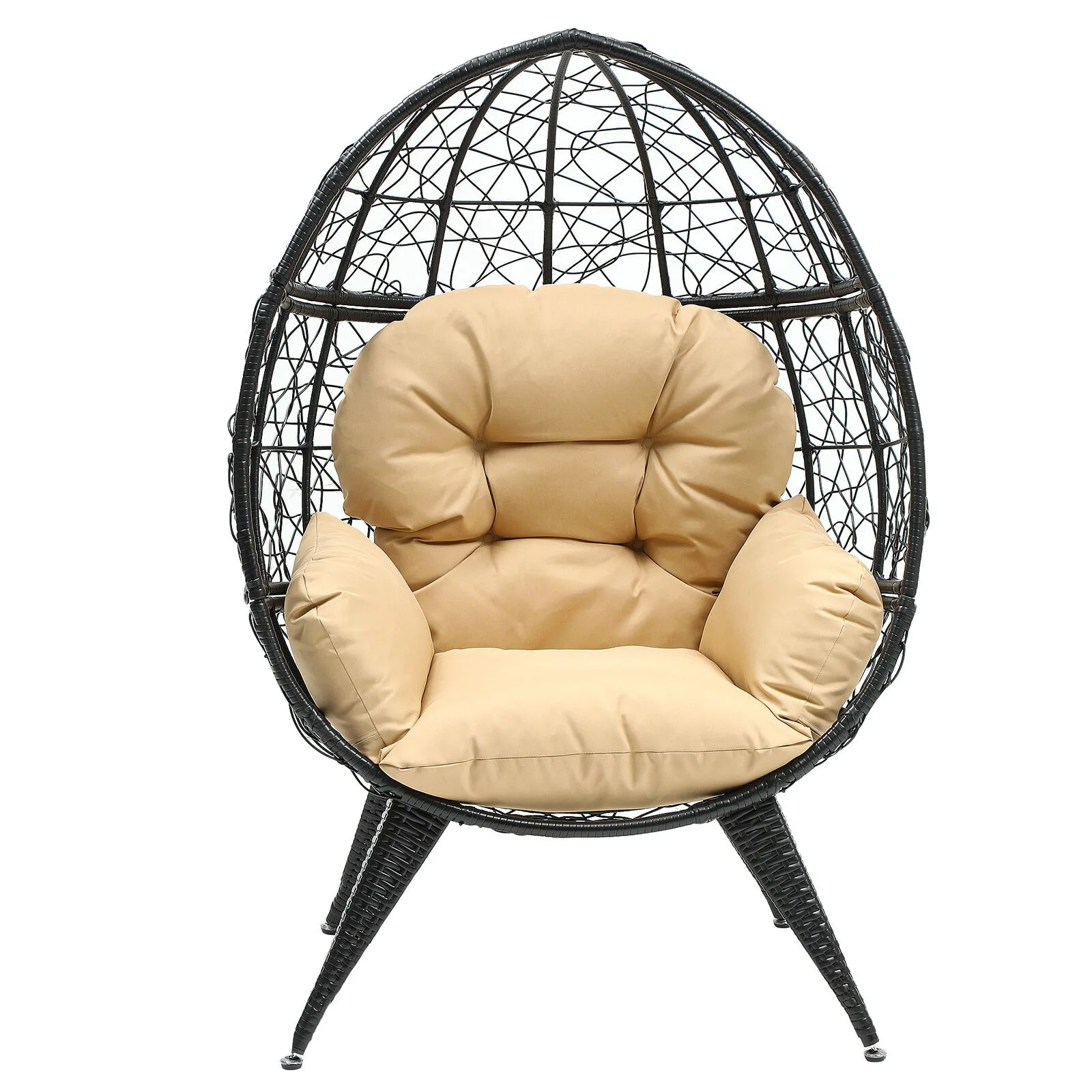 

Teardrop Egg Chair Freestanding Patio Wicker Oversized Lounger with Cushion United States