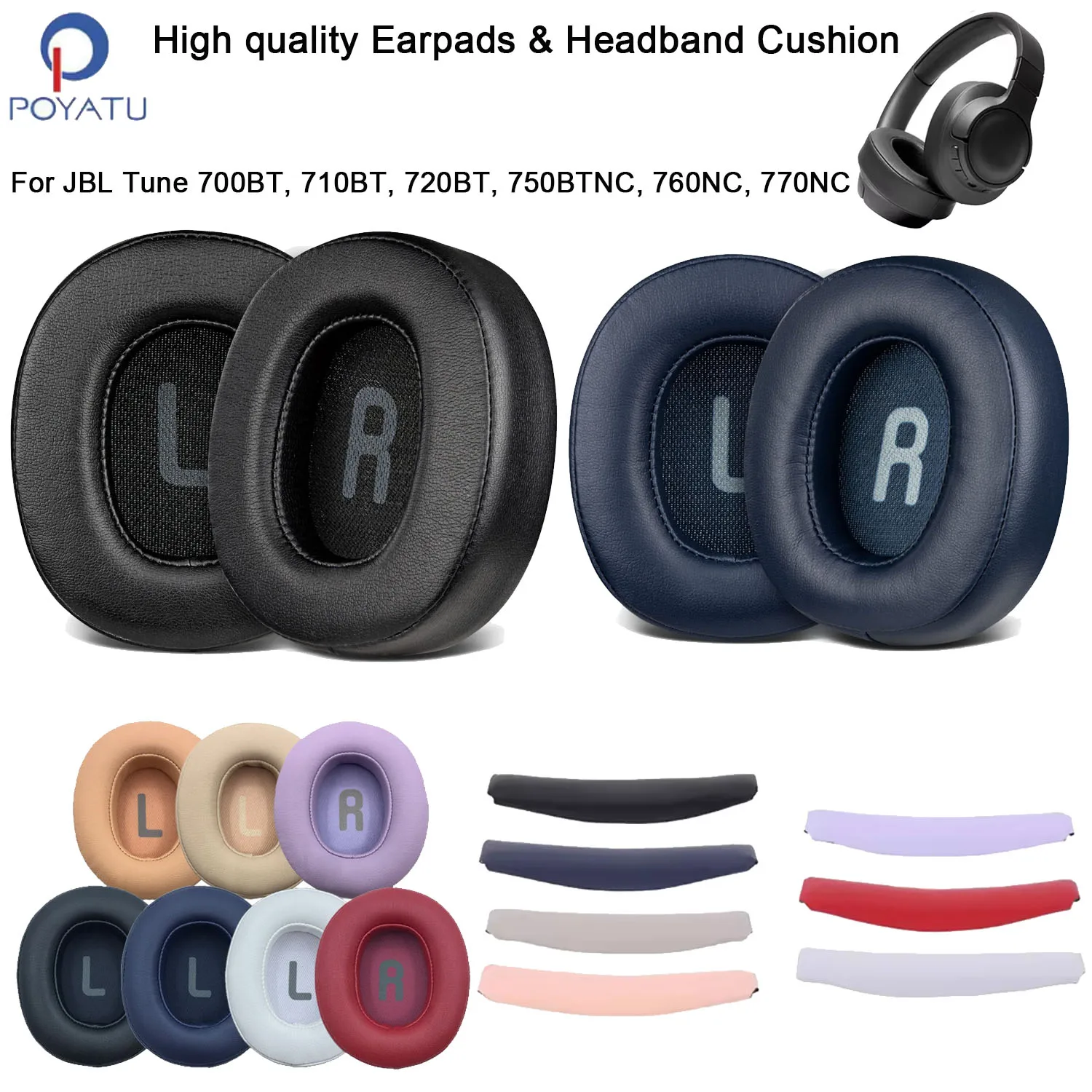 وسادات الأذن وعصابة الرأس لسماعات JBL Tune 700BT، 710BT، 720BT، 750BTNC، 760NC، 770NC استبدال وسائد الأذن